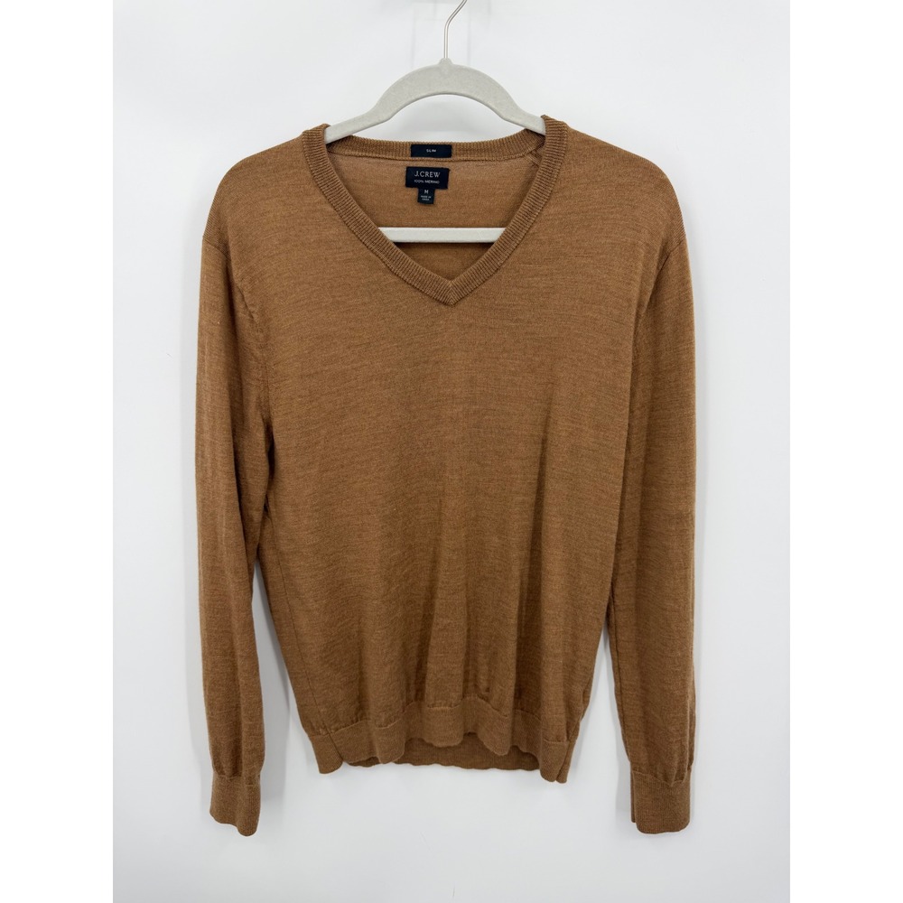 J.Crew Slim V-Neck Sweater Mens Medium Brown 100% Merino Wool AE138 FA19